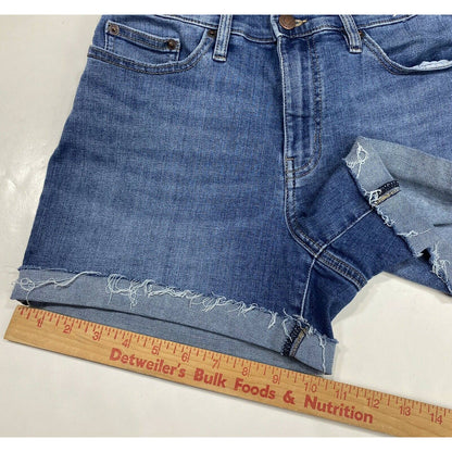 Calvin Klein Sz 6 Womens Hi-Rise Denim Blue Jean Shorts Raw Hem Stretch 12.5”L