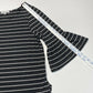 Green Envelope Striped 3/4 Bell Sleeve Top 1X Gray/White Stretch Jersey Knit EUC