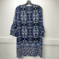 Vince Camuto Mini Dress Sz 6 Navy Blue Floral Tiered Ruffled Sleeve Tassels NEW