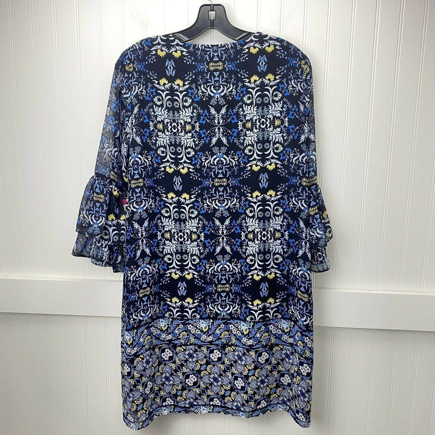 Vince Camuto Mini Dress Sz 6 Navy Blue Floral Tiered Ruffled Sleeve Tassels NEW