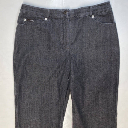 St. John Sport Straight Leg Jeans Sz 8 Womens High Rise Dark Gray Stretch Short