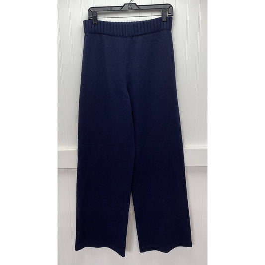 St John Sport Santana Knit Wide Leg Pant Medium Wool Blend Navy Blue Pull On EUC