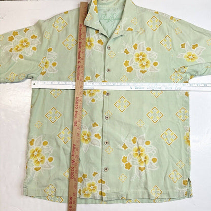 Tommy Bahama 100% Silk Button Up Shirt Sz Large Green Floral Short Sleeve *Spot
