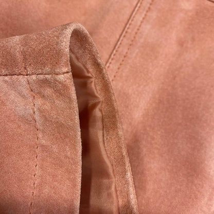 Chicos Suede 100% Leather Jacket Sz 2 (Large) Womens Coral Pink Peach Lined Coat