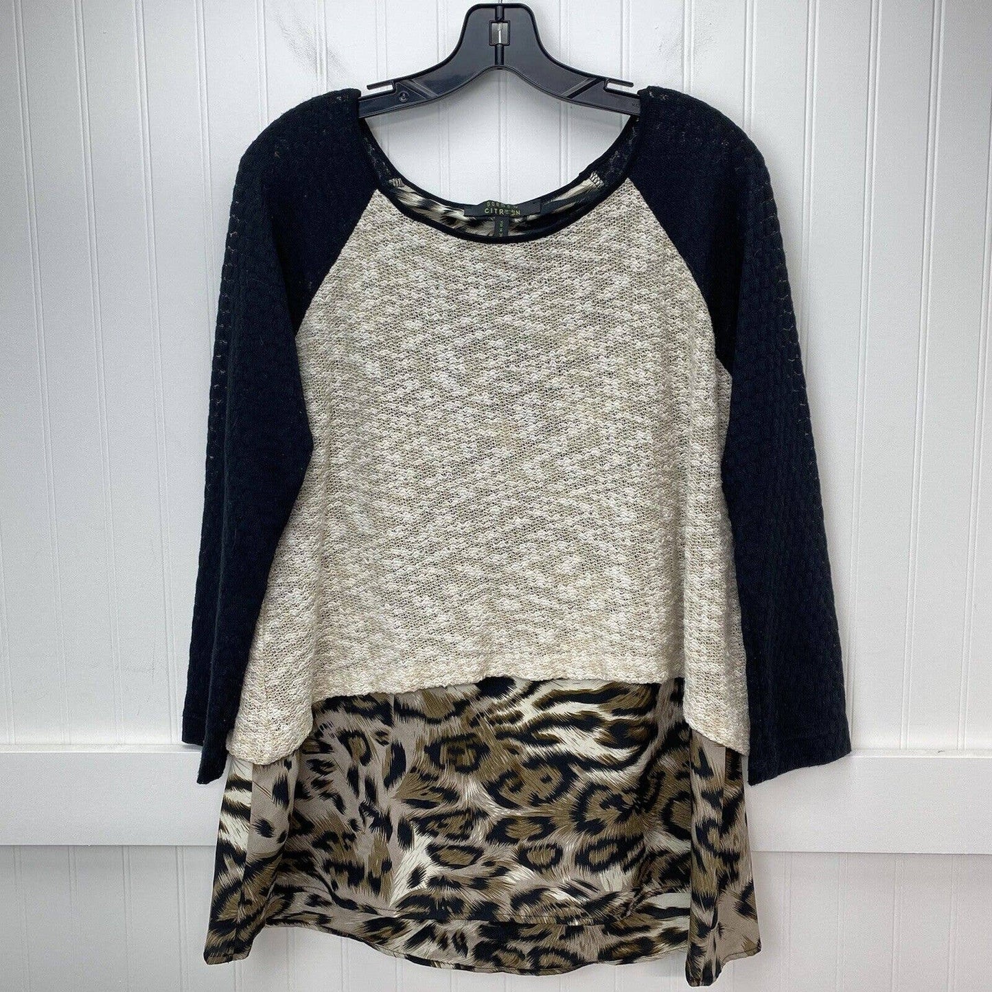 Poeme By Citron Layered Tunic Top Sz Medium Animal Print Split Back Tiered Long