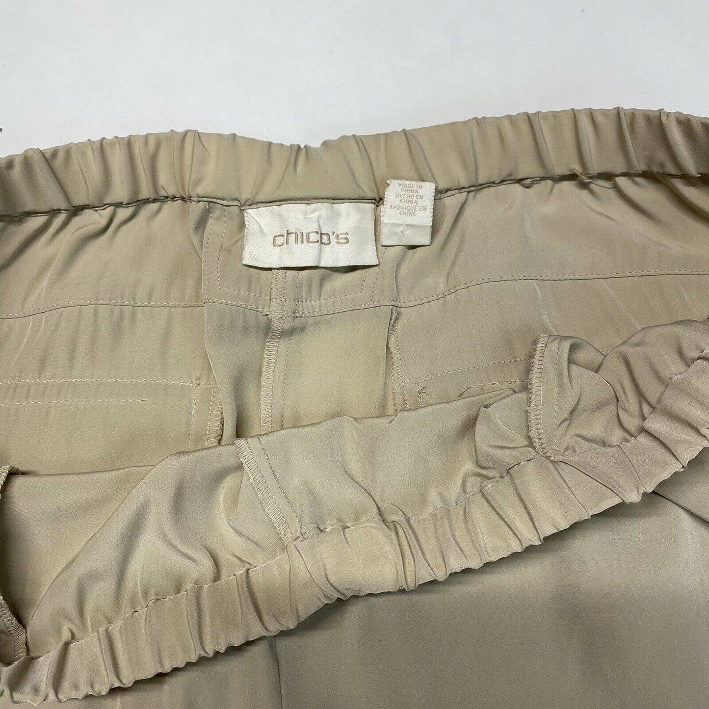 Chicos Ankle Cinch Pull On Pants Sz 2.5 (US 14) Beige Elastic Waist Casual EUC