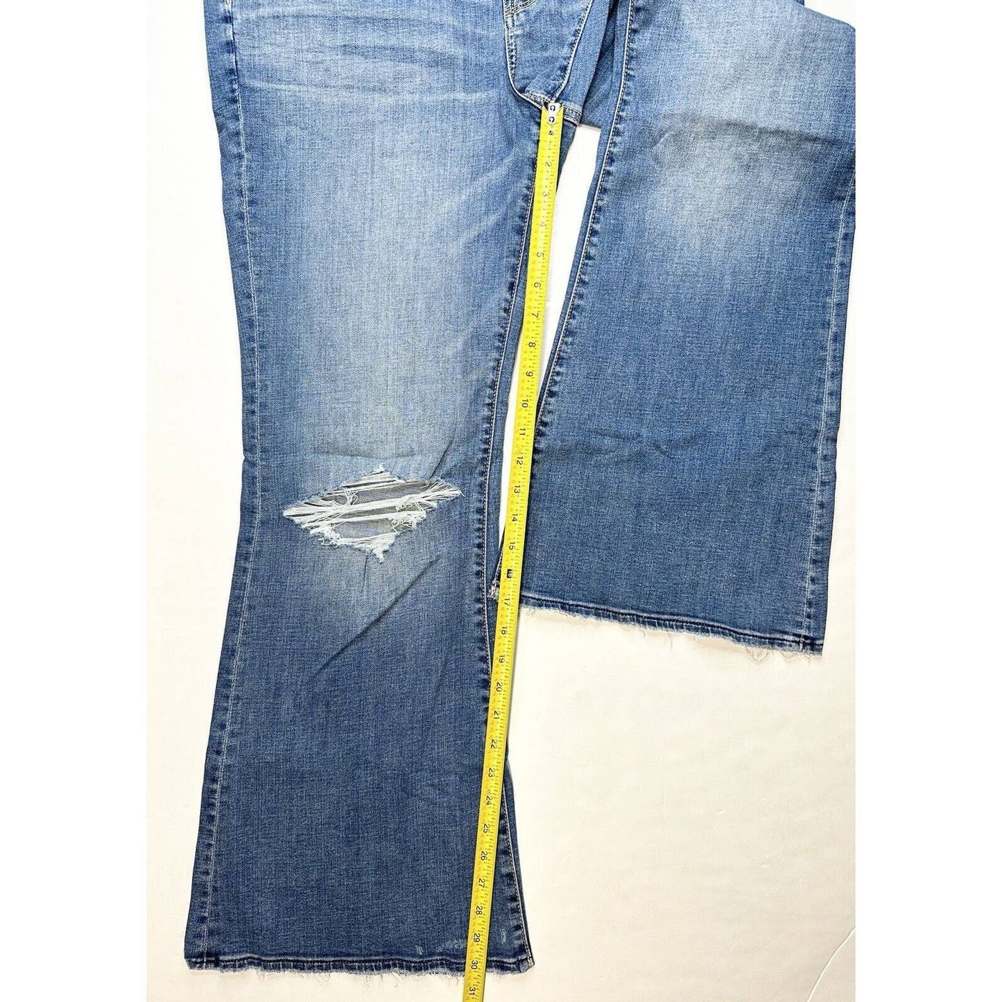 American Eagle Super Hi-Rise Flare Jeans 18 Stretch Blue Denim Distressed NEW
