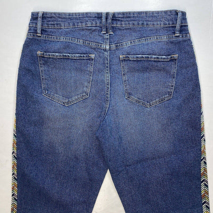 Knox Rose Relaxed Straight Ankle Jeans Sz 10 Denim Distress Embroidered Stripes