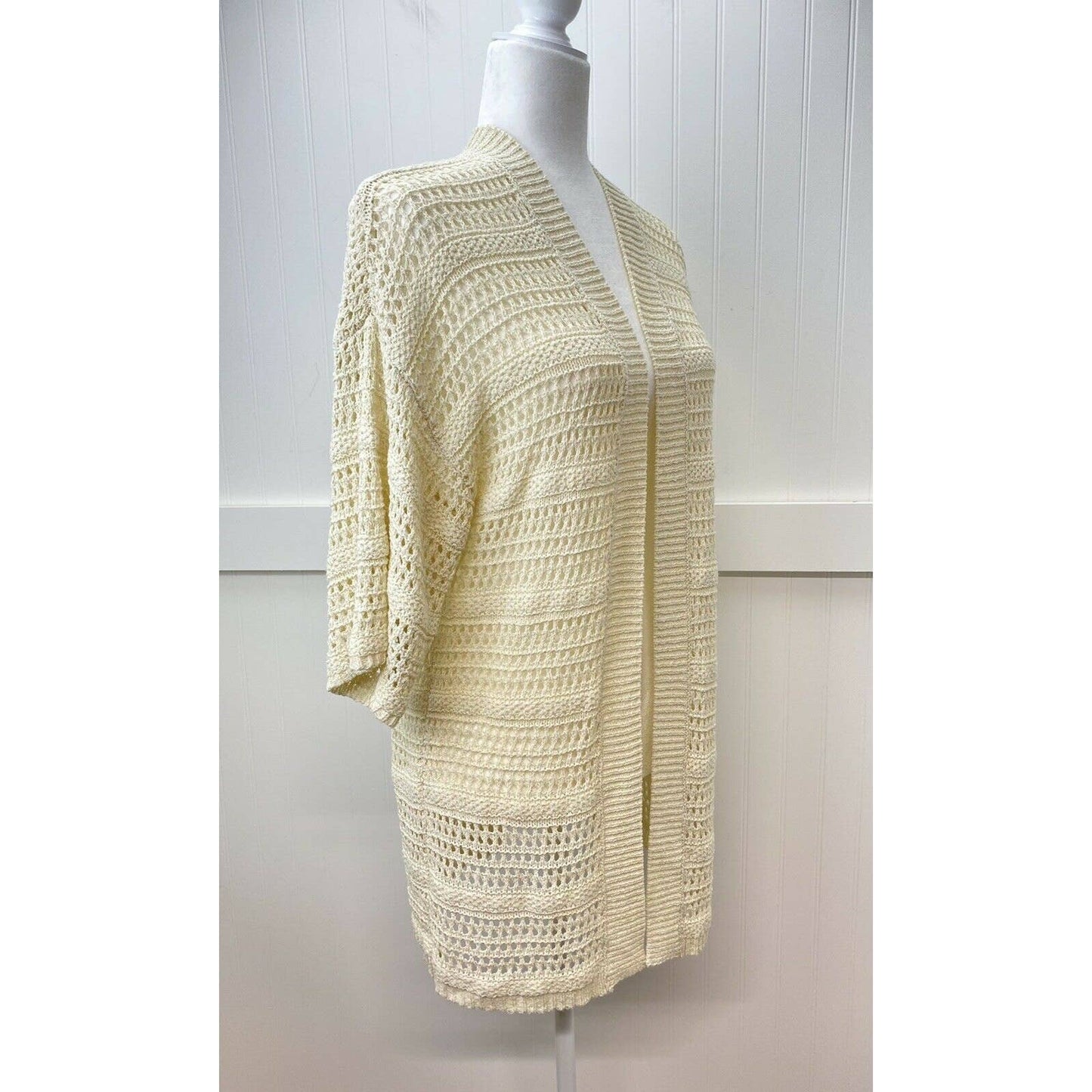 Anthropologie Open Knit Cardigan One Size Beige Open Front Short Sleeve Sweater