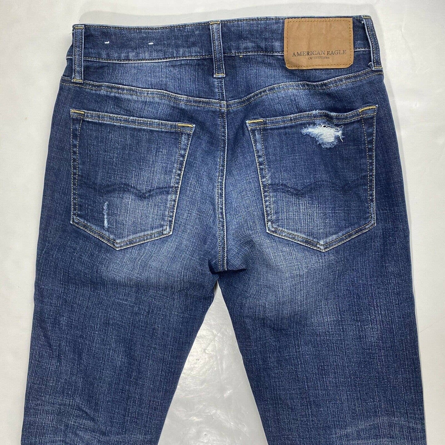 American Eagle Slim Straight Sz 29 Mens Extreme Flex 4 Denim Jeans Holes EUC