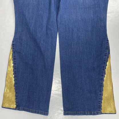 Midnight Velvet Bootcut Flare 22W Hi-Rise Denim Jeans Gold Sequins Plus Size NWT