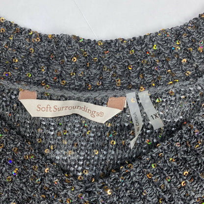 Soft Surroundings Tunic Sweater Sz 1X Gray With Sequins Holiday Top Plus Size