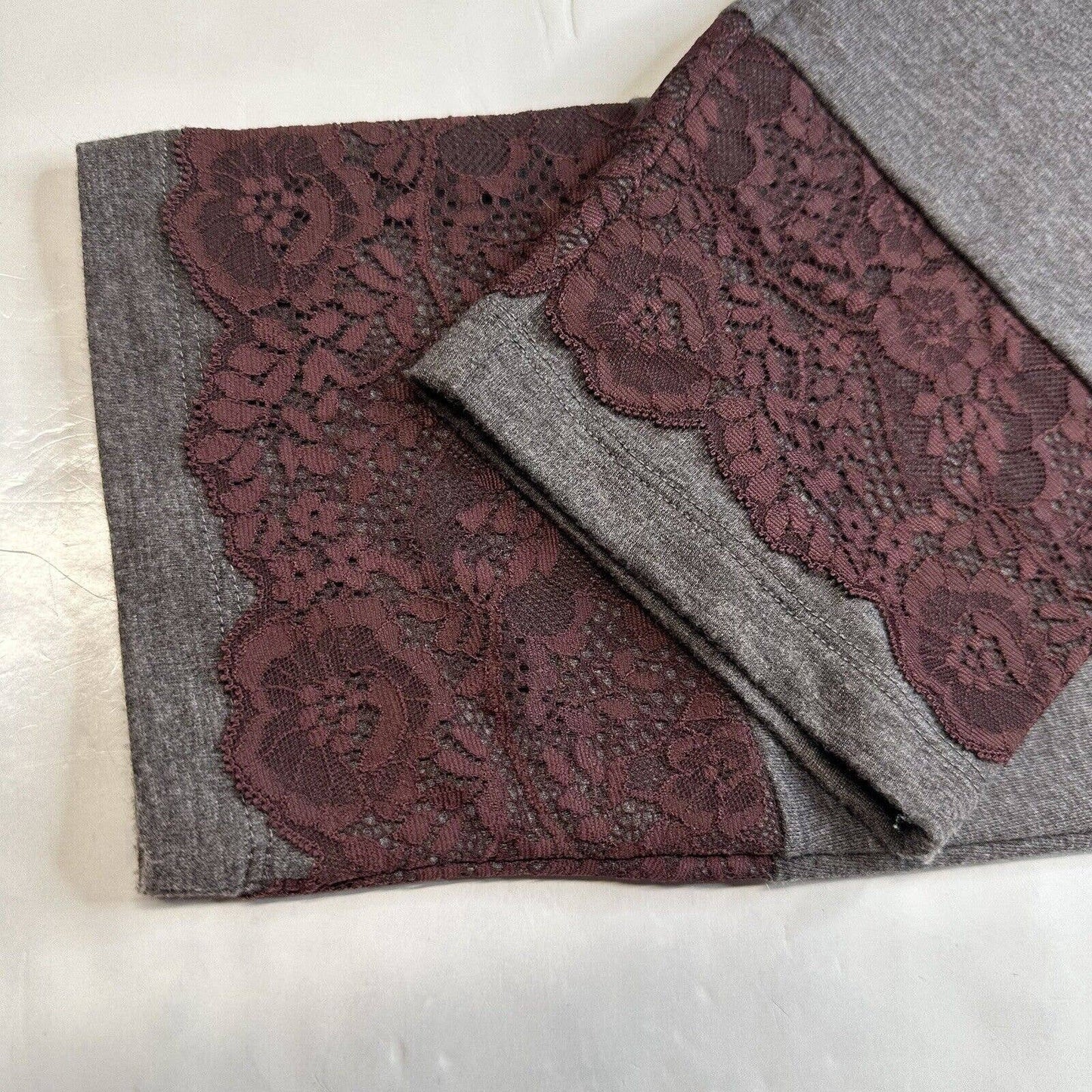 Logo Lounge Skinny Pants Sz Large Gray Pull On Stretch Soft Casual Lace Hem