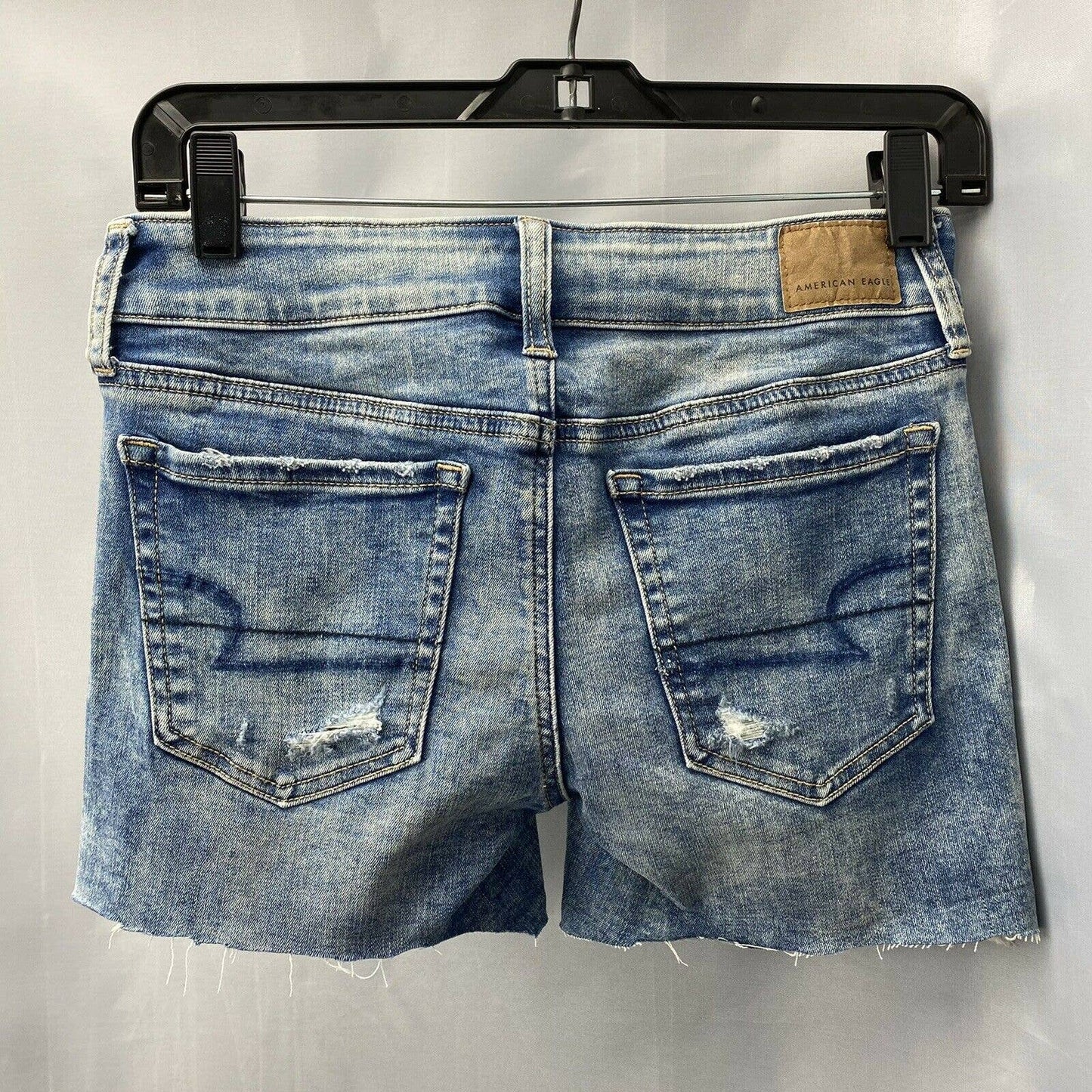 American Eagle Shorts Sz 2 Womens Next Level Stretch Denim Jean Raw Hem Holes