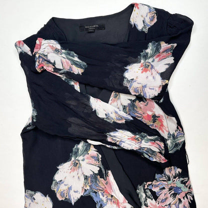 AllSaints Jade Violy Wrap Dress Women Medium Multicolor Floral Sheer Guaze Mini