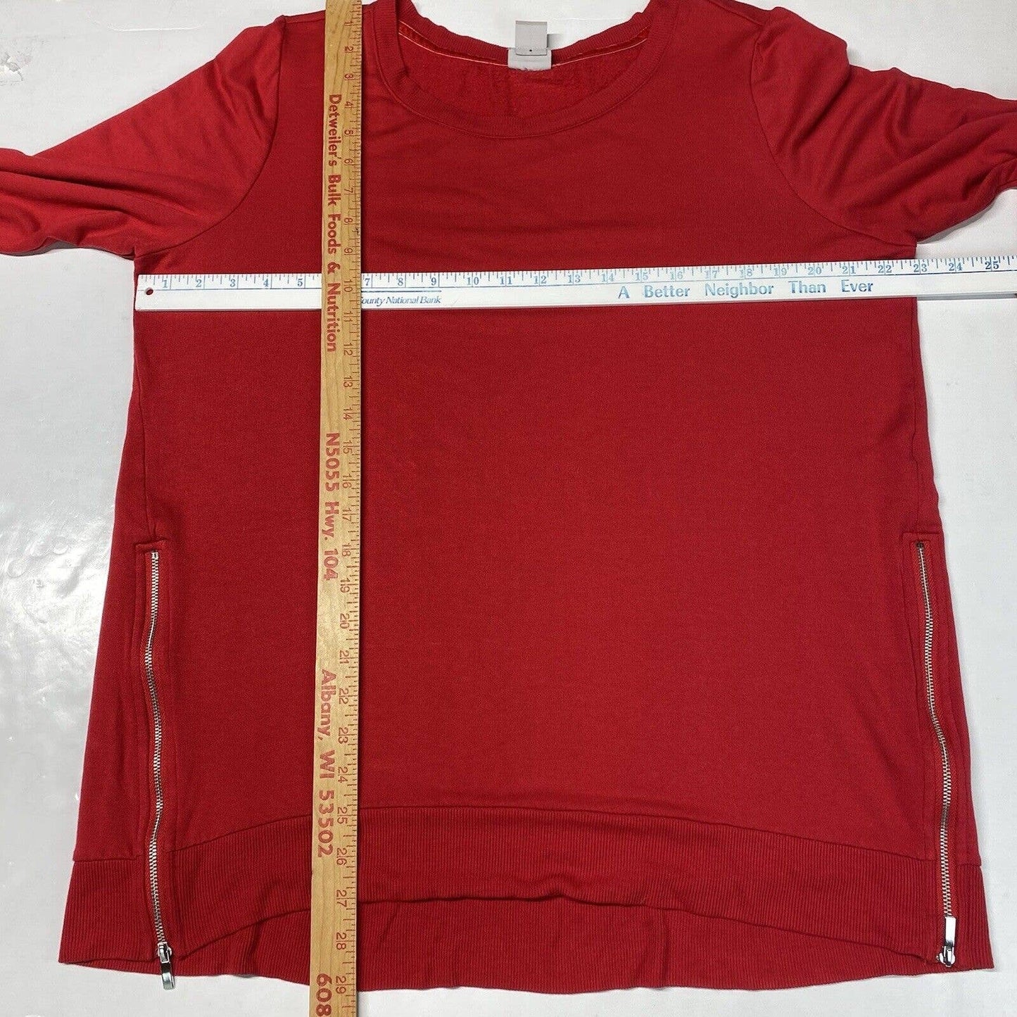 Chicos Zenergy Soft Sweatshirt Tunic Top Sz 3 (XL) Red Long Sleeve Side Zippers