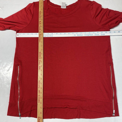 Chicos Zenergy Soft Sweatshirt Tunic Top Sz 3 (XL) Red Long Sleeve Side Zippers