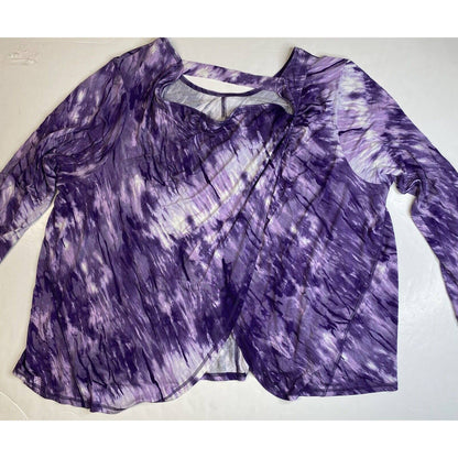 LIVI Active Purple Tie Dye Top Womens 22/24 Crossover Open Back Long Sleeve NEW