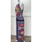 Alexia Admor Halter Maxi Dress XS Multicolor Boho Aztec Pattern Cut Out Slit NEW