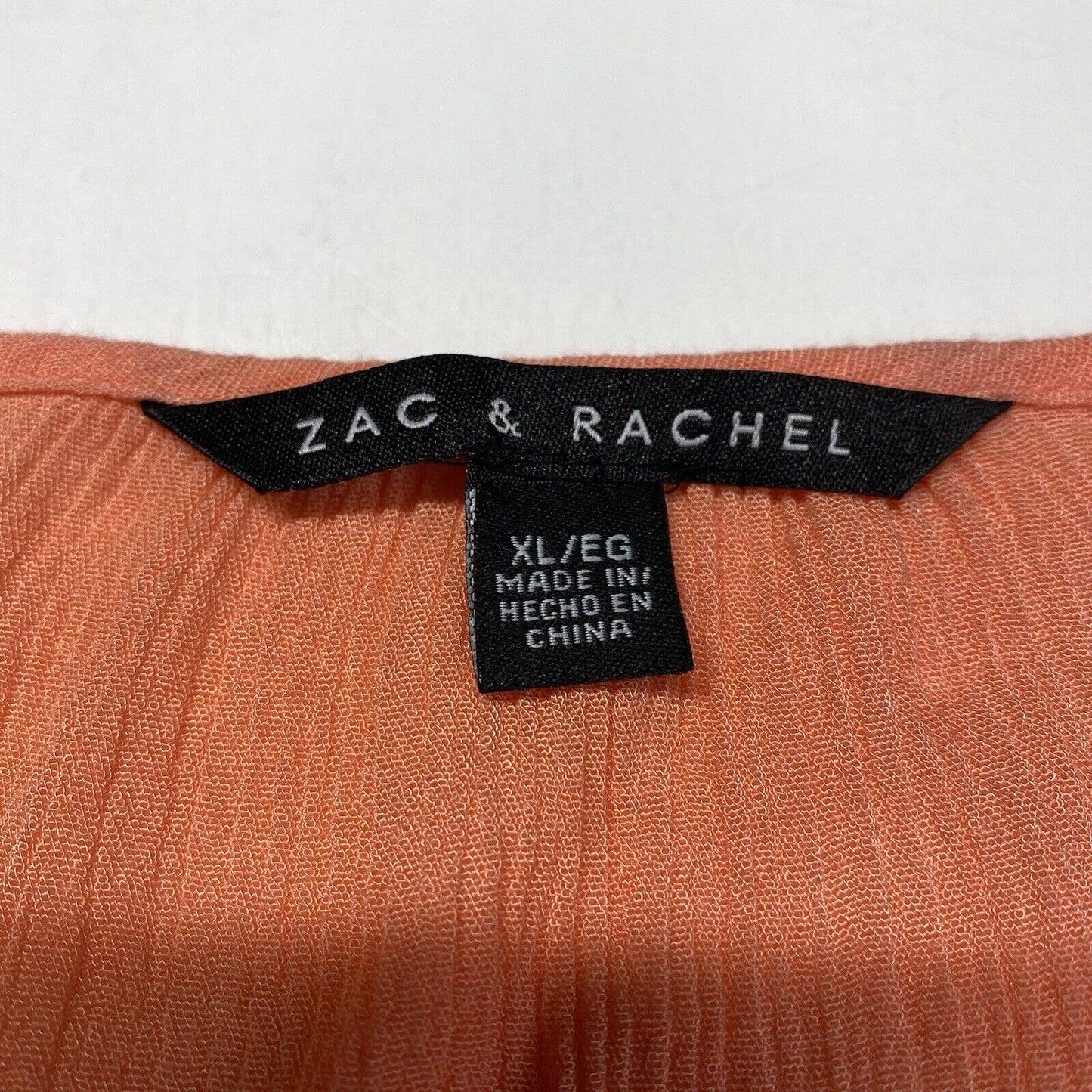 Zac & Rachel Boho Blouse Sz XL Coral/Orange Roll Tab Sleeve Gauze Tassels Beads