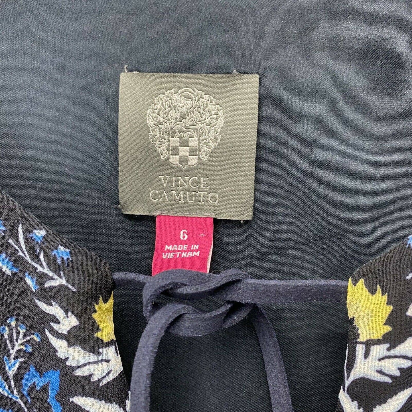 Vince Camuto Mini Dress Sz 6 Navy Blue Floral Tiered Ruffled Sleeve Tassels NEW