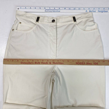 St John Sport Off White Straight Leg Pants Sz 10 High Rise Stretch USA *Flaw