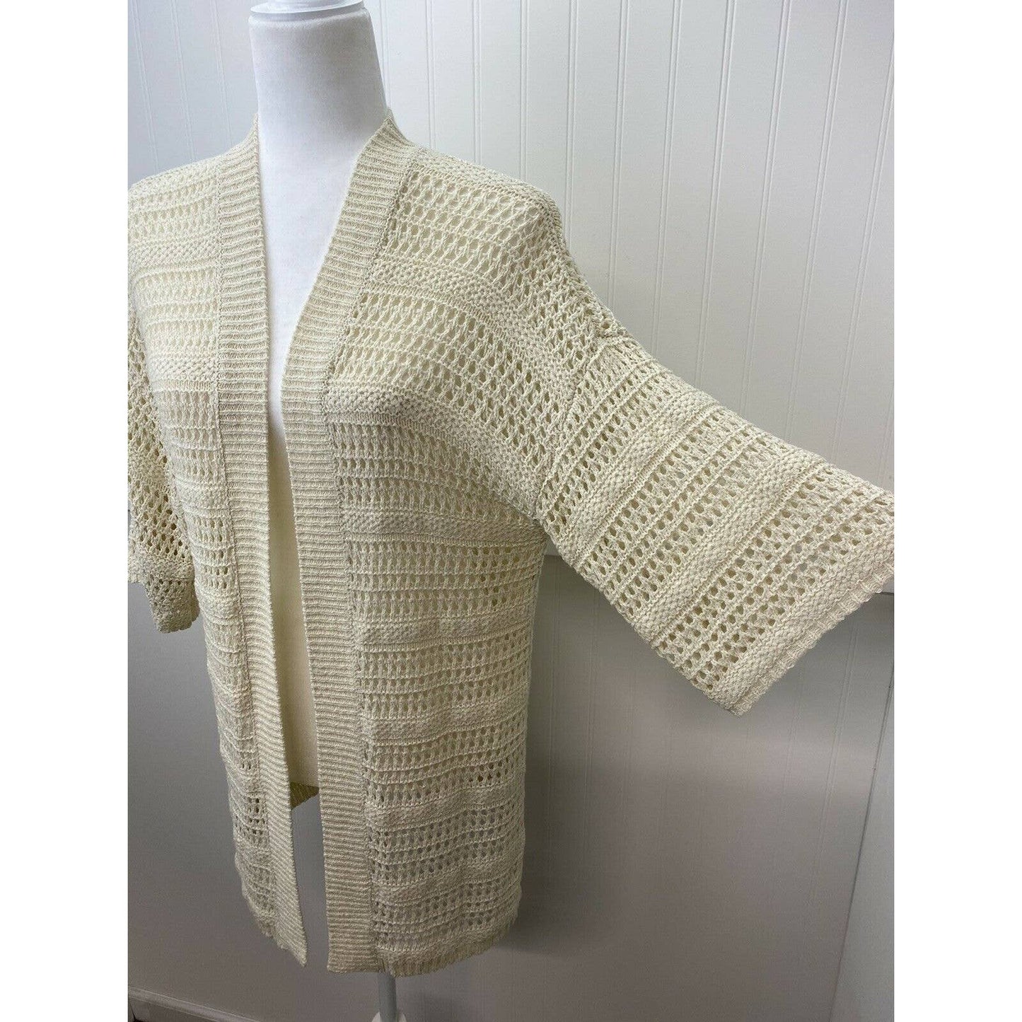 Anthropologie Open Knit Cardigan One Size Beige Open Front Short Sleeve Sweater