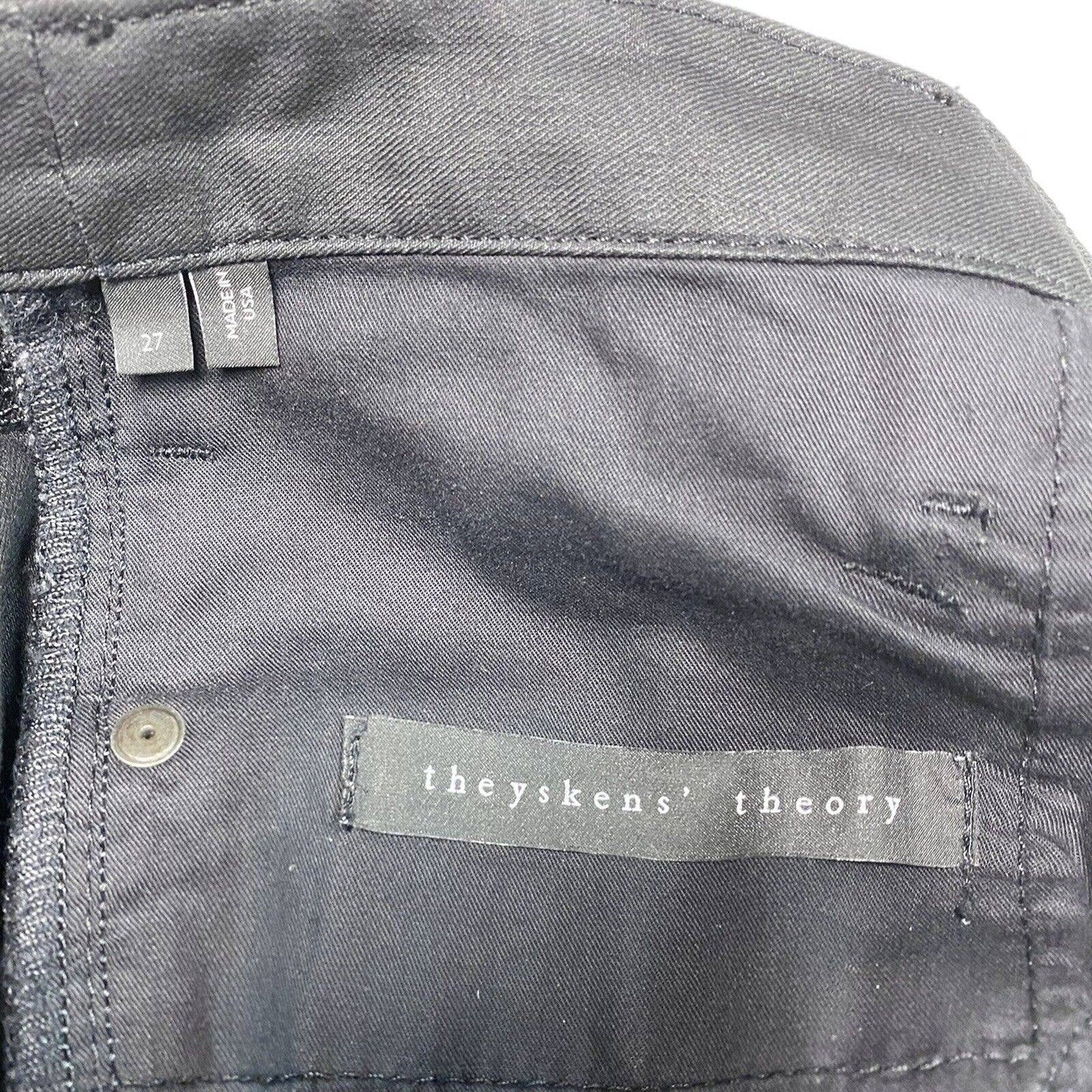 Theyskens Theory Coated Skinny Jeans Sz 27 Womens Lowrise Black Moto EUC