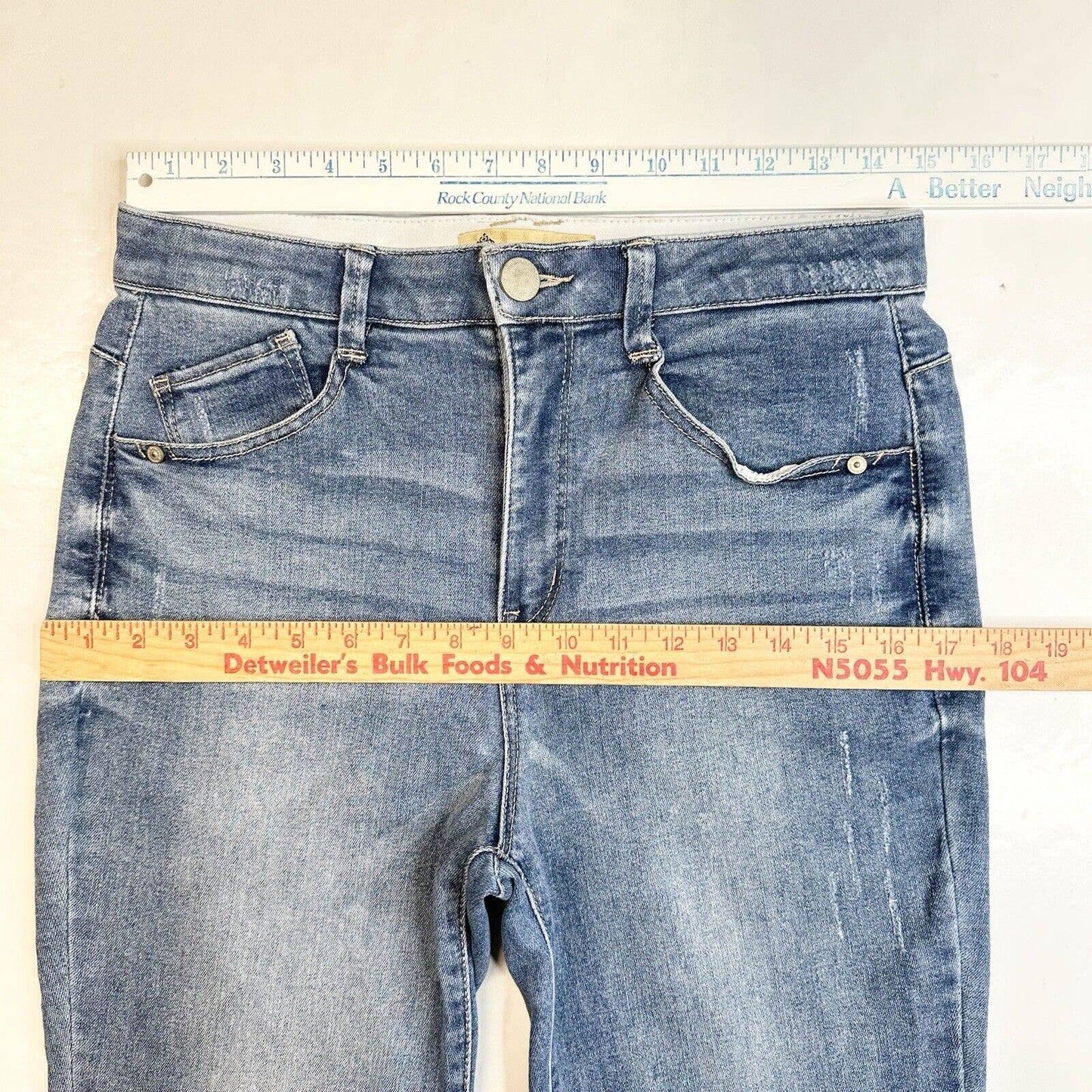 Democracy Ab Technology Skinny Ankle Jeans 8 High Rise Stretch Denim Fray EUC