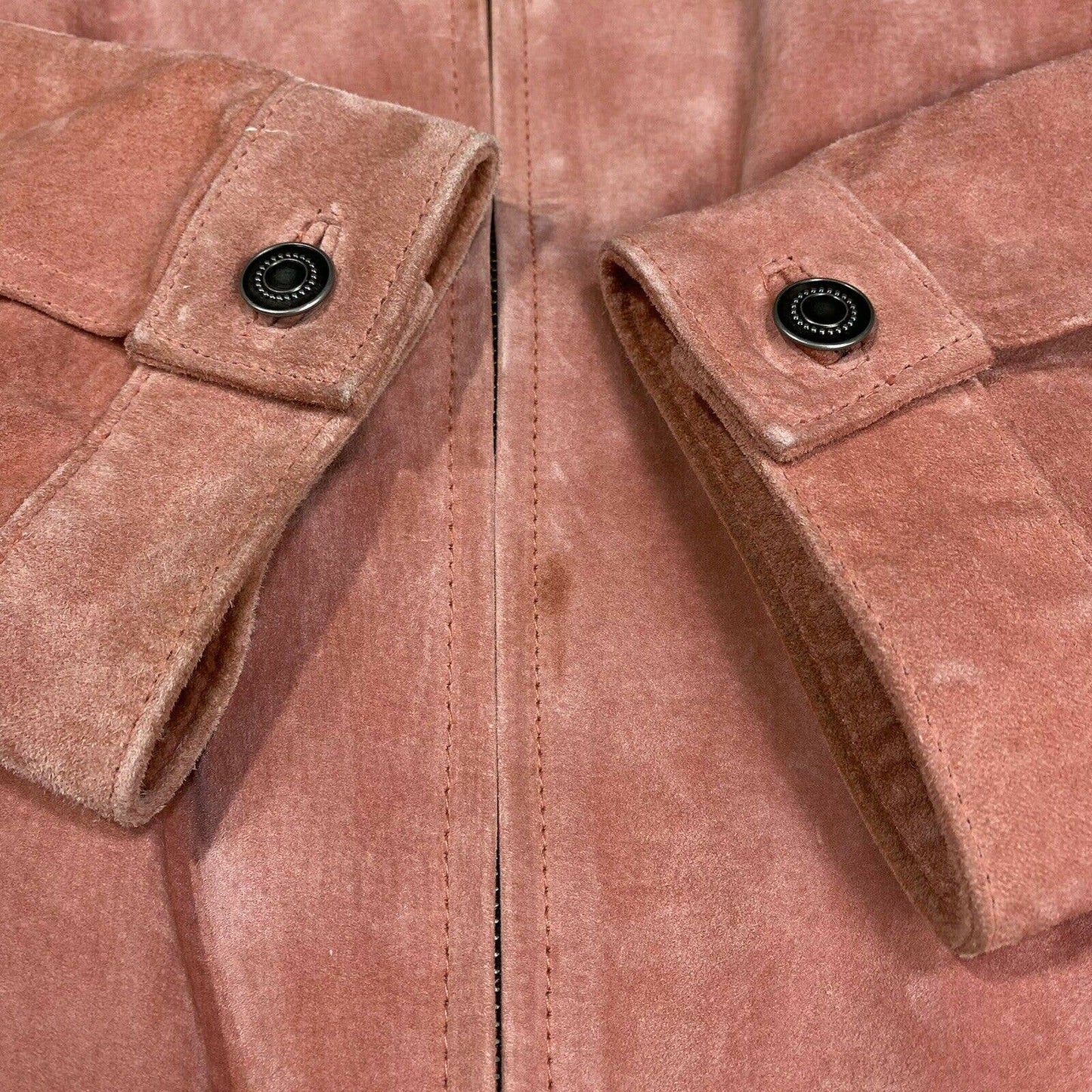 Chicos Suede 100% Leather Jacket Sz 2 (Large) Womens Coral Pink Peach Lined Coat