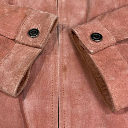 Chicos Suede 100% Leather Jacket Sz 2 (Large) Womens Coral Pink Peach Lined Coat