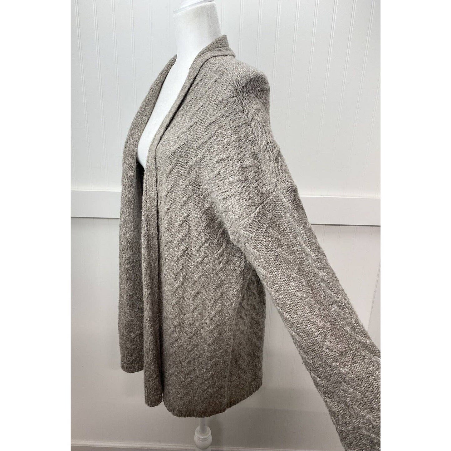 J. Jill Knit Cardigan Sz Medium Taupe/Brown Neutral Open Front Long Sweater EUC