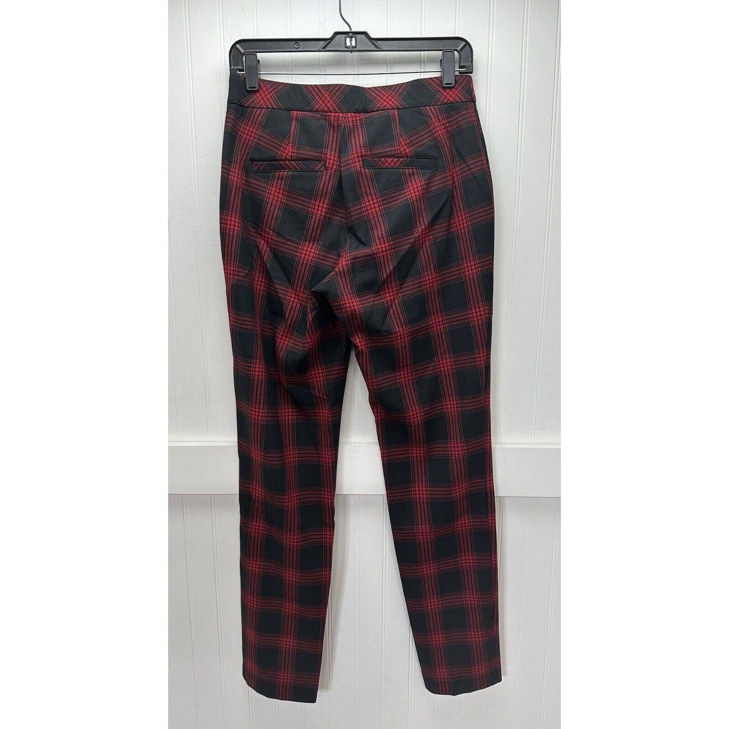 J.Jill Slim Leg Pants 4 Red/Black Plaid High Rise Stretchy Trouser Academia NEW