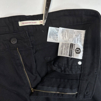 Levis 721 High Rise Skinny Jeans Womens 31 Black Denim Ripped Distressed Holes
