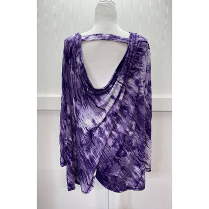 LIVI Active Purple Tie Dye Top Womens 22/24 Crossover Open Back Long Sleeve NEW
