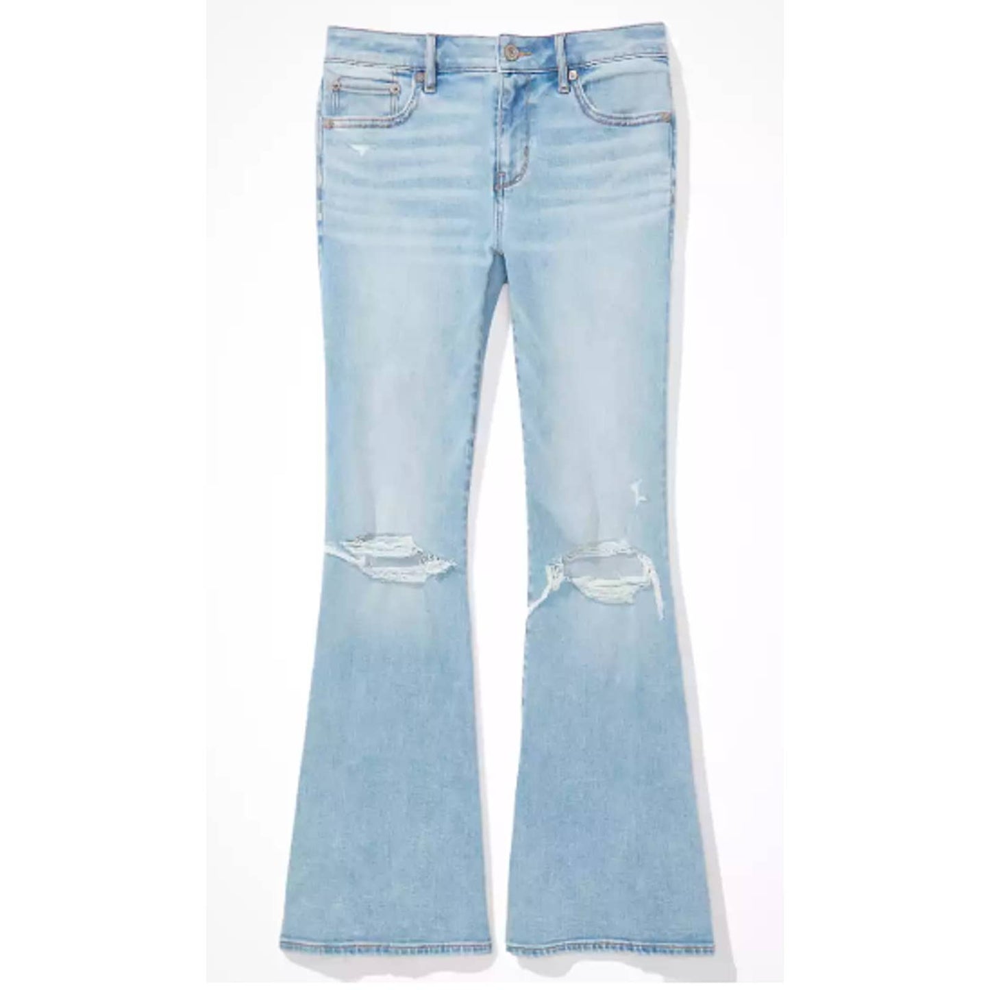 American Eagle Lowrise Flare Jean 20 Next Level Stretch Denim Distressed NEW