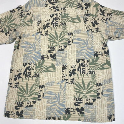 Island Blue Hawaiian Silk Blend Button Up Shirt Sz Large Beige Short Sleeve