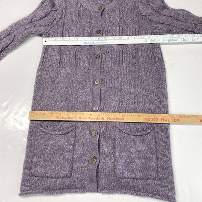 J Jill Button Up Cable Knit Cardigan XSmall Purple Lavender Long Chunky Sweater