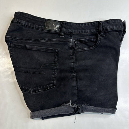 American Eagle Hi-Rise Shortie 14 Super Super Stretch Black Denim Short Fray