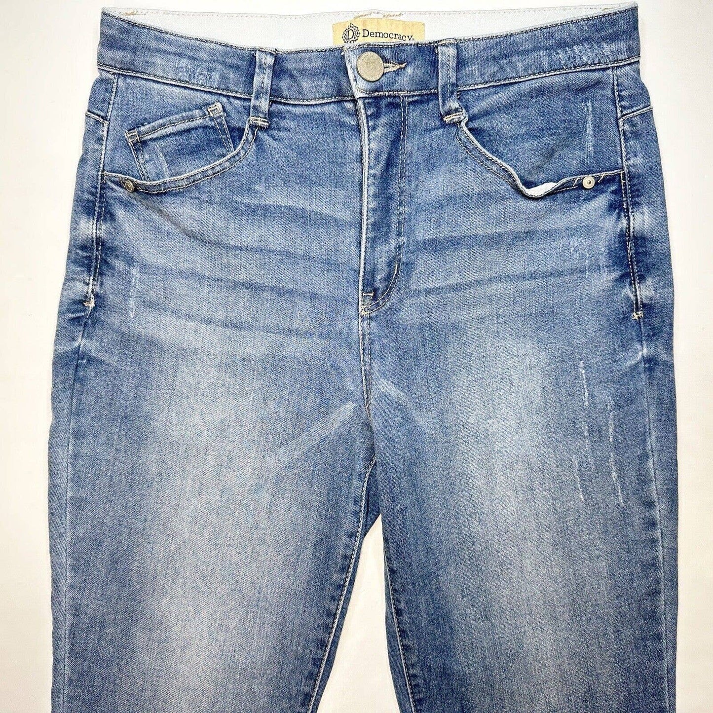 Democracy Ab Technology Skinny Ankle Jeans 8 High Rise Stretch Denim Fray EUC