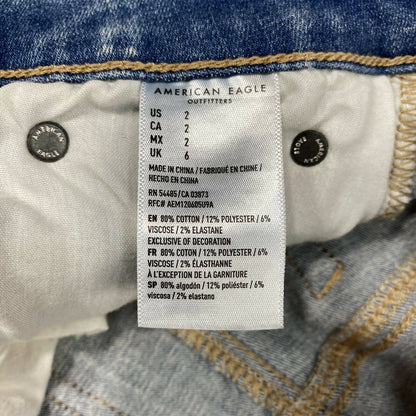 American Eagle Shorts Sz 2 Womens Next Level Stretch Denim Jean Raw Hem Holes