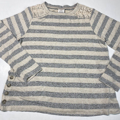 Knox Rose Striped Top XL Beige/Gray Stretchy Knit Long Sleeve Shirt Lace Accent