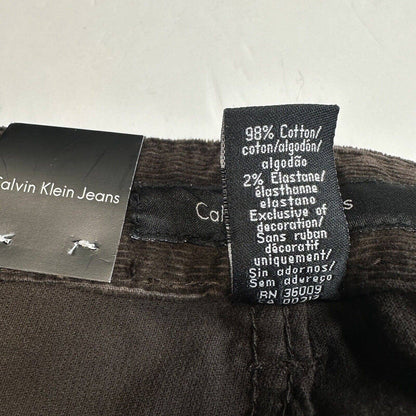 Calvin Klein Corduroy Jeans Womens 16 Dark Brown Straight/Wide Leg Preppy NEW
