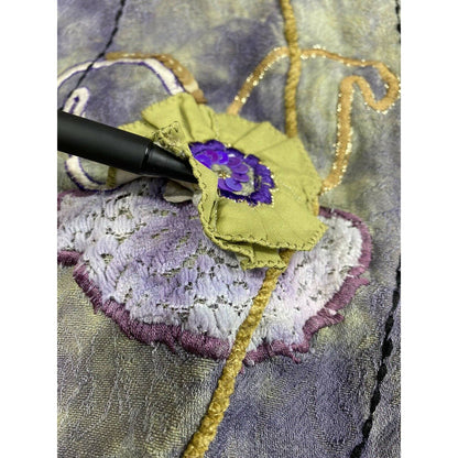 Indigo Moon Jacket Sz Small ART TO WEAR Sequins Flowers Embroidered Green/Purple