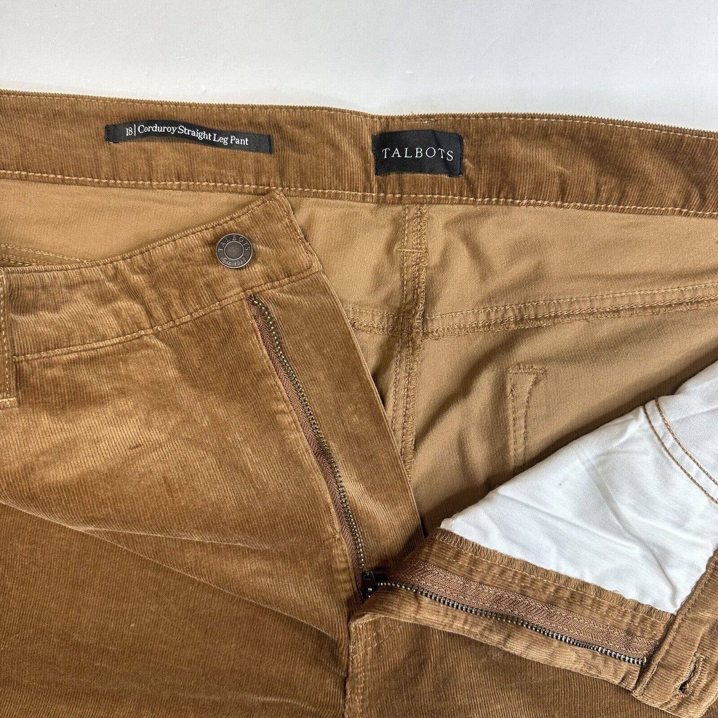 Talbots Straight Leg Corduroy Jeans Womens 18 Brown High Rise Preppy Plus Size