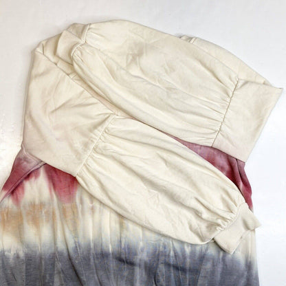 Knox Rose Tie Dye Sweatshirt Large Beige Stretchy Soft Knit Balloon Sleeve Top