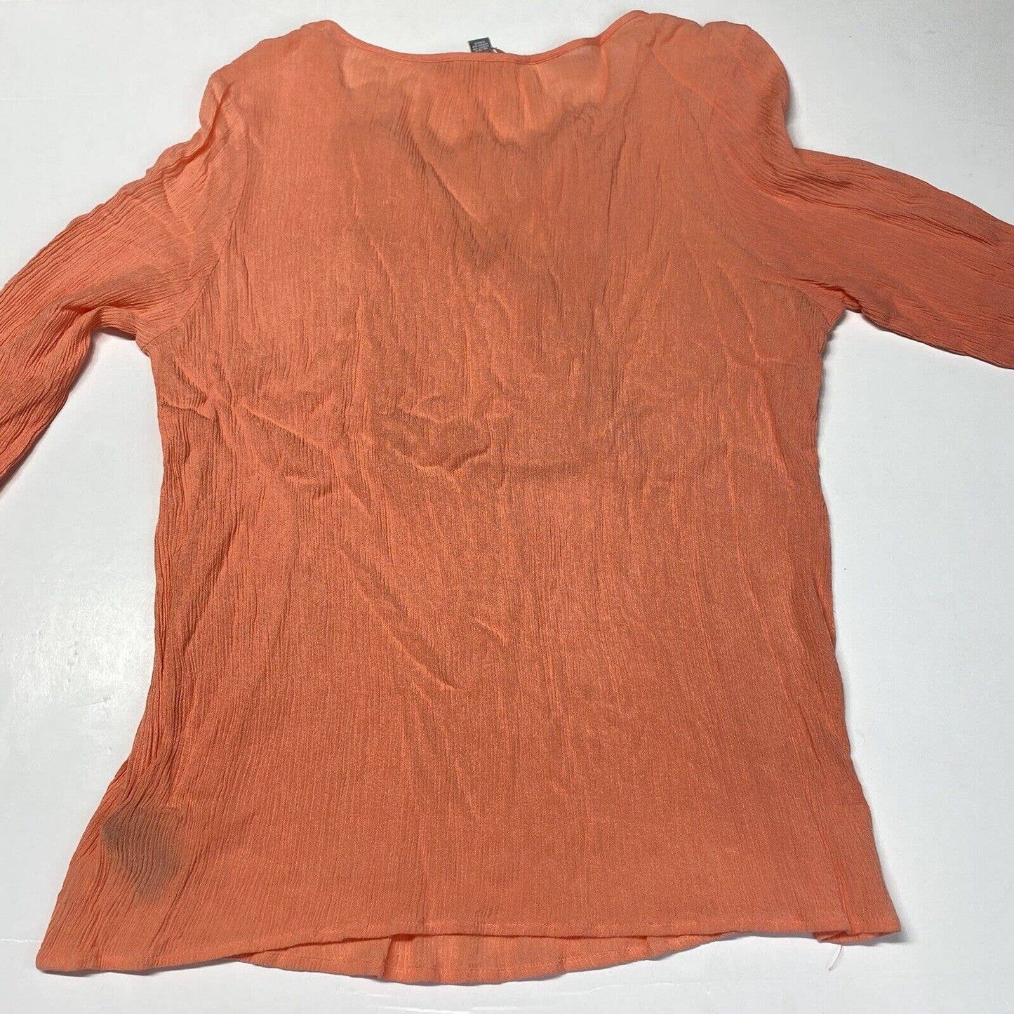 Zac & Rachel Boho Blouse Sz XL Coral/Orange Roll Tab Sleeve Gauze Tassels Beads