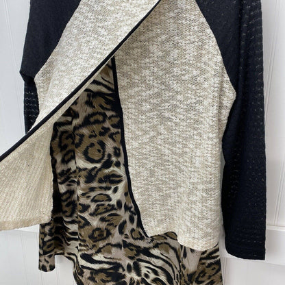 Poeme By Citron Layered Tunic Top Sz Medium Animal Print Split Back Tiered Long