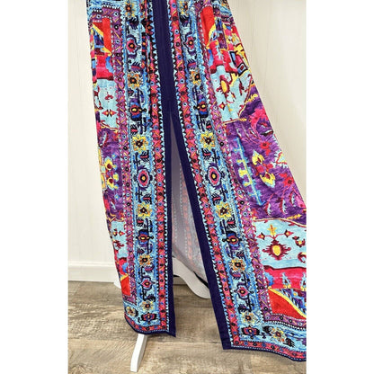 Alexia Admor Halter Maxi Dress XS Multicolor Boho Aztec Pattern Cut Out Slit NEW