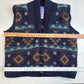 Vintage Newari 100% Wool Sweater Vest Sz Large Hand Knit Multicolor Wood Toggles